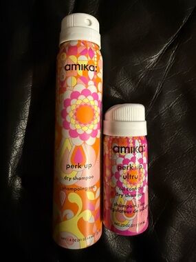 amika Perk Up Dry Shampoo regular and ultra in Orange and Pink Floral Design